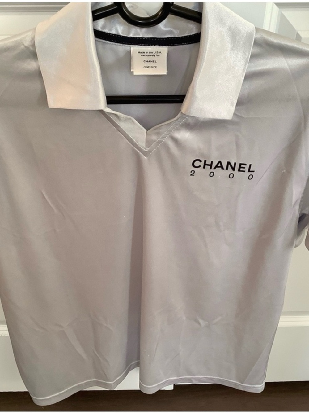 CHANEL Light Gray and White Polo Shirt